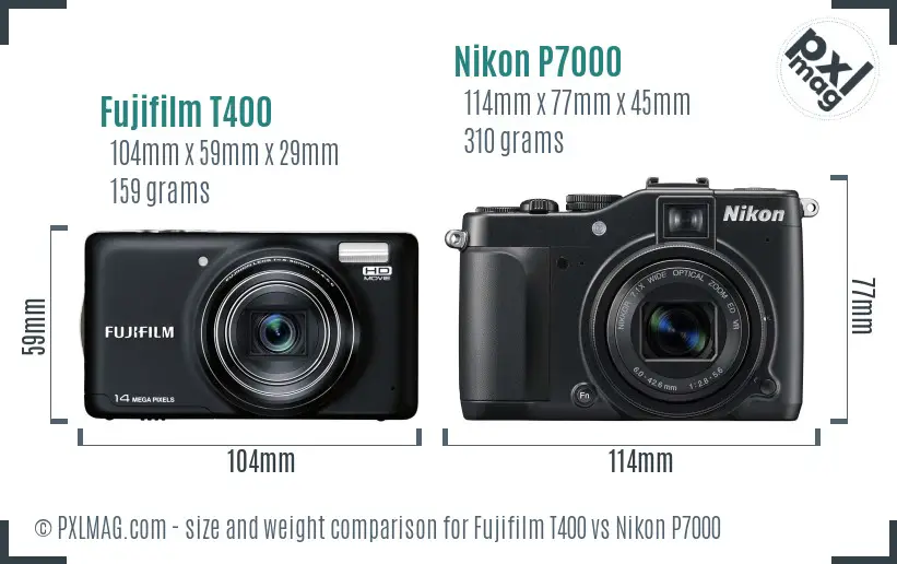 Fujifilm T400 vs Nikon P7000 size comparison