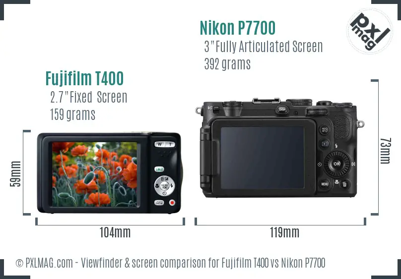 Fujifilm T400 vs Nikon P7700 Screen and Viewfinder comparison