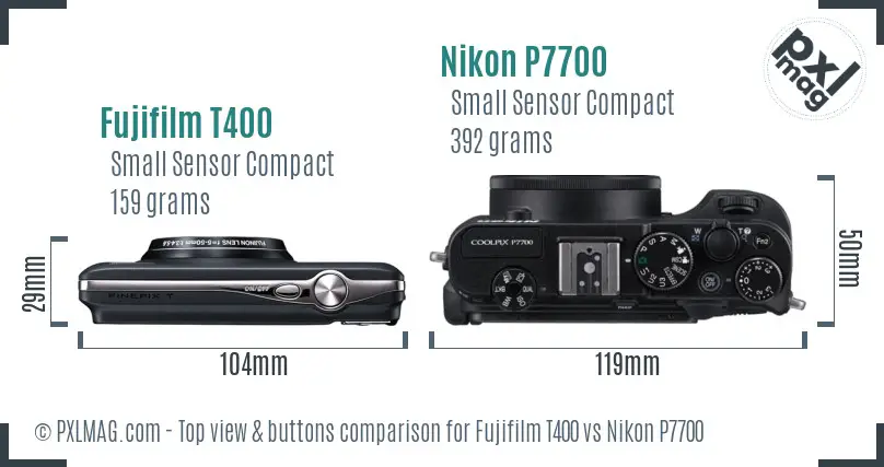 Fujifilm T400 vs Nikon P7700 top view buttons comparison