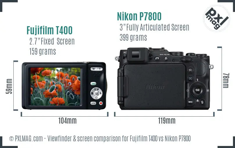 Fujifilm T400 vs Nikon P7800 Screen and Viewfinder comparison