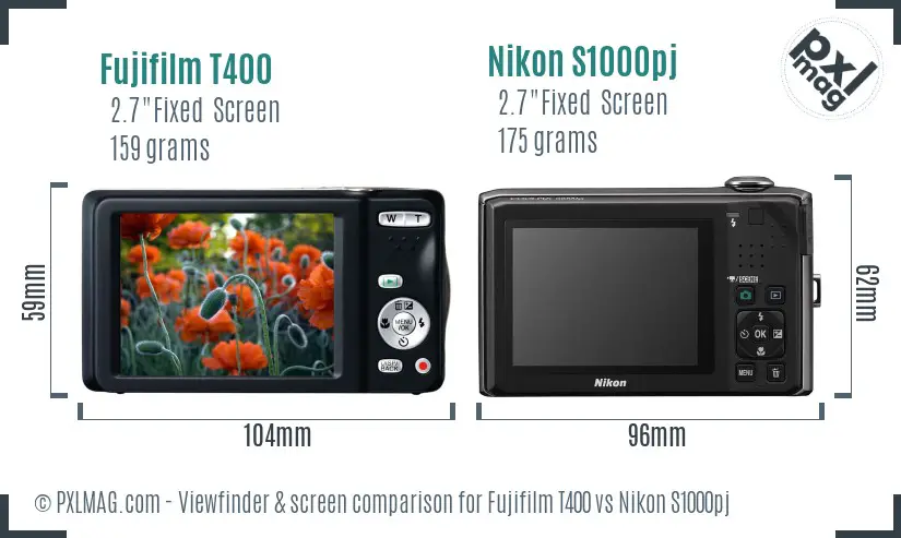 Fujifilm T400 vs Nikon S1000pj Screen and Viewfinder comparison
