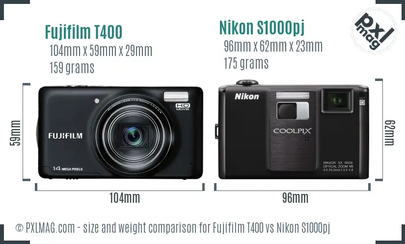Fujifilm T400 vs Nikon S1000pj size comparison
