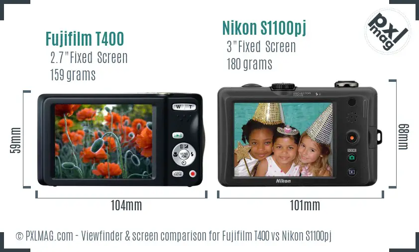 Fujifilm T400 vs Nikon S1100pj Screen and Viewfinder comparison