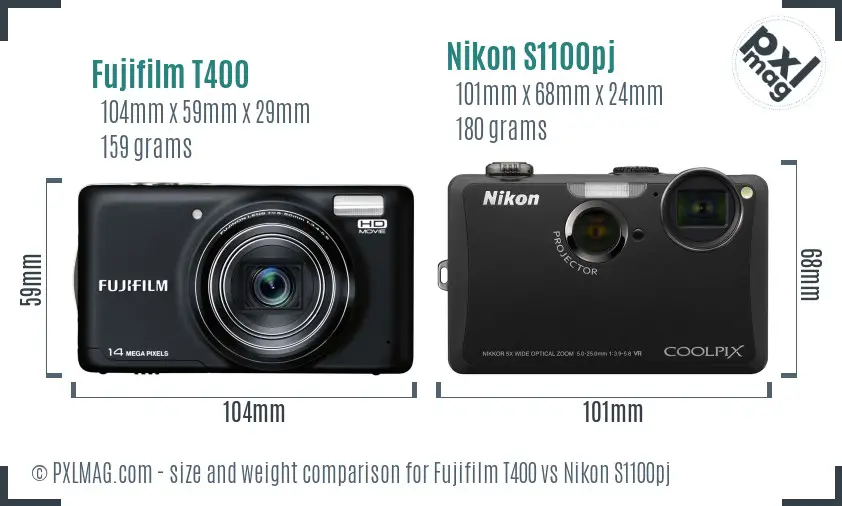 Fujifilm T400 vs Nikon S1100pj size comparison