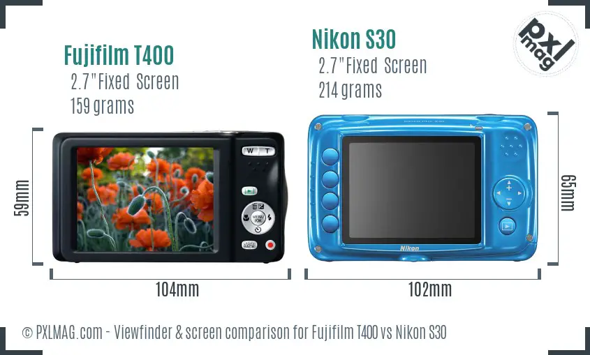 Fujifilm T400 vs Nikon S30 Screen and Viewfinder comparison Fujifilm T400 vs Nikon S30 Screen and Viewfinder comparison