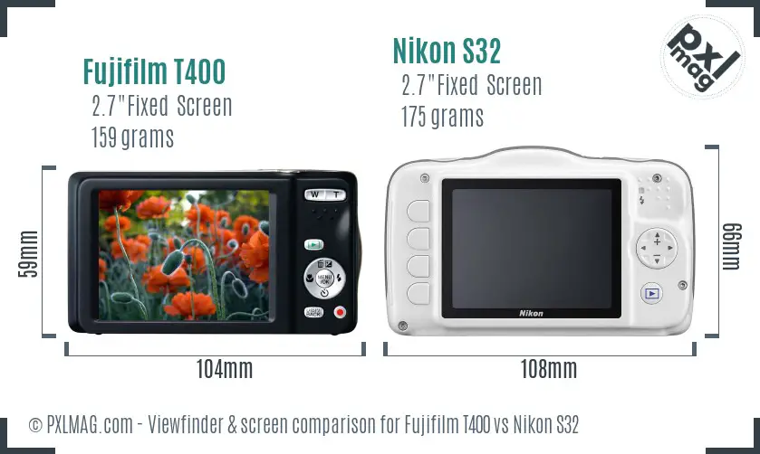 Fujifilm T400 vs Nikon S32 Screen and Viewfinder comparison Fujifilm T400 vs Nikon S32 Screen and Viewfinder comparison