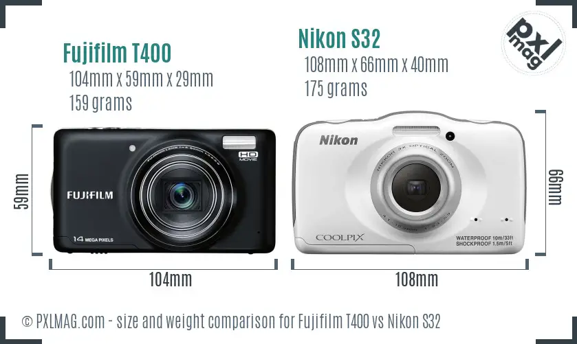 Fujifilm T400 vs Nikon S32 size comparison Fujifilm T400 vs Nikon S32 size comparison