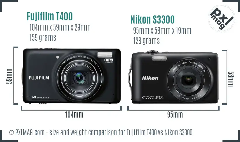 Fujifilm T400 vs Nikon S3300 size comparison