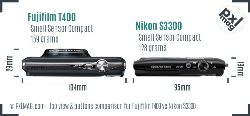 Fujifilm T400 vs Nikon S3300 top view buttons comparison