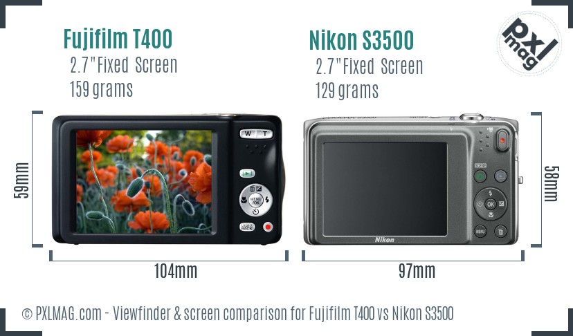 Fujifilm T400 vs Nikon S3500 Screen and Viewfinder comparison