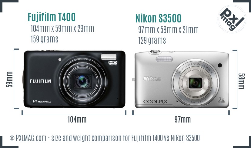 Fujifilm T400 vs Nikon S3500 size comparison