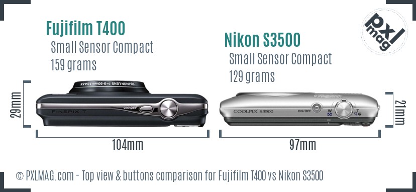 Fujifilm T400 vs Nikon S3500 top view buttons comparison