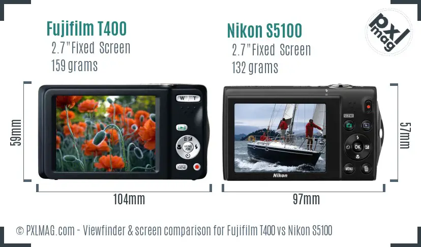 Fujifilm T400 vs Nikon S5100 Screen and Viewfinder comparison