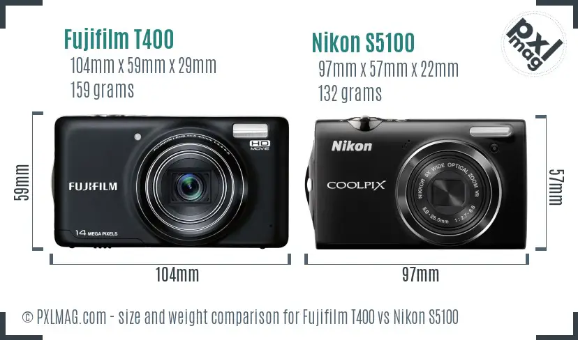 Fujifilm T400 vs Nikon S5100 size comparison