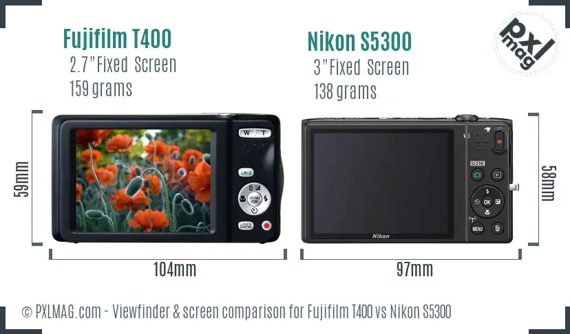 Fujifilm T400 vs Nikon S5300 Screen and Viewfinder comparison Fujifilm T400 vs Nikon S5300 Screen and Viewfinder comparison