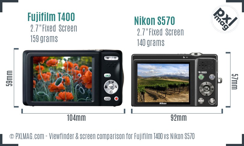 Fujifilm T400 vs Nikon S570 Screen and Viewfinder comparison