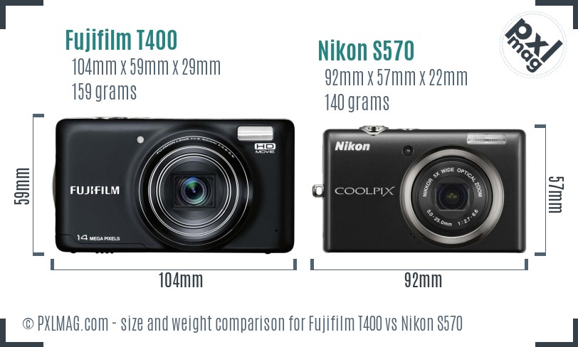 Fujifilm T400 vs Nikon S570 size comparison