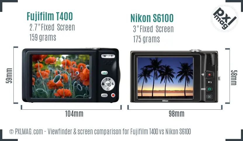 Fujifilm T400 vs Nikon S6100 Screen and Viewfinder comparison