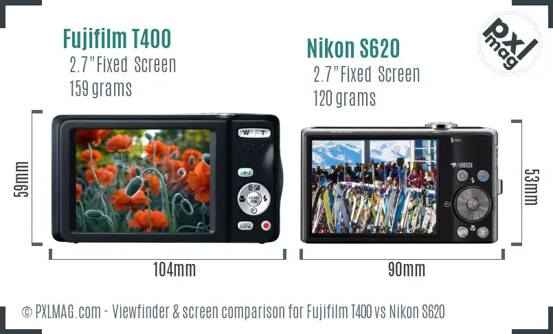 Fujifilm T400 vs Nikon S620 Screen and Viewfinder comparison Fujifilm T400 vs Nikon S620 Screen and Viewfinder comparison