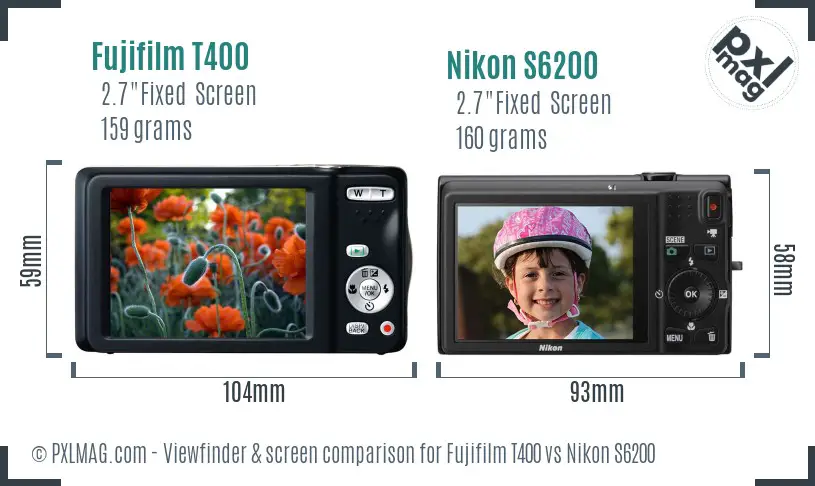 Fujifilm T400 vs Nikon S6200 Screen and Viewfinder comparison