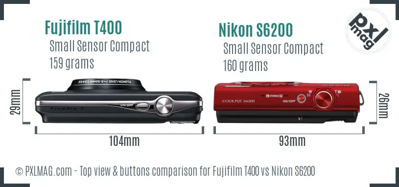 Fujifilm T400 vs Nikon S6200 top view buttons comparison