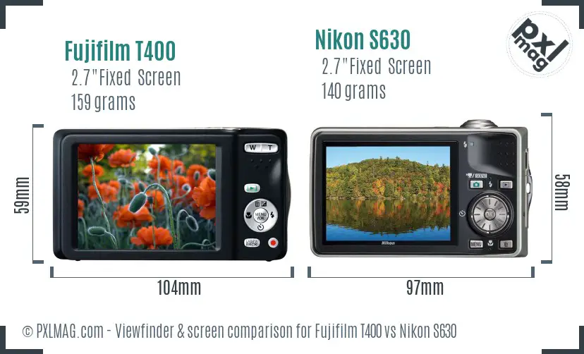 Fujifilm T400 vs Nikon S630 Screen and Viewfinder comparison