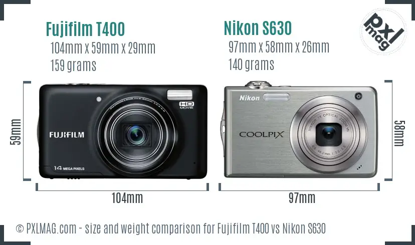 Fujifilm T400 vs Nikon S630 size comparison