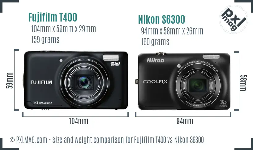 Fujifilm T400 vs Nikon S6300 size comparison