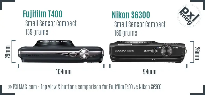 Fujifilm T400 vs Nikon S6300 top view buttons comparison