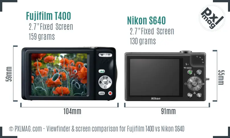 Fujifilm T400 vs Nikon S640 Screen and Viewfinder comparison
