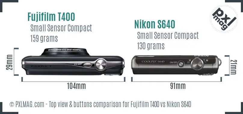 Fujifilm T400 vs Nikon S640 top view buttons comparison