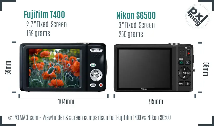 Fujifilm T400 vs Nikon S6500 Screen and Viewfinder comparison