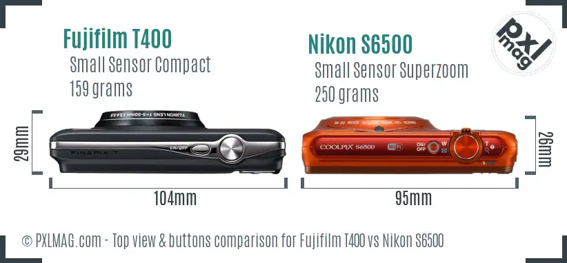 Fujifilm T400 vs Nikon S6500 top view buttons comparison