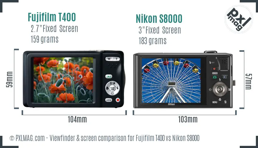 Fujifilm T400 vs Nikon S8000 Screen and Viewfinder comparison Fujifilm T400 vs Nikon S8000 Screen and Viewfinder comparison