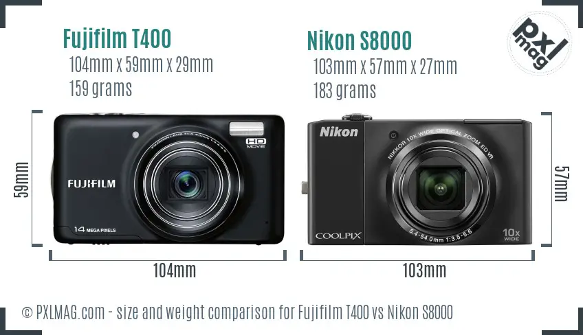 Fujifilm T400 vs Nikon S8000 size comparison Fujifilm T400 vs Nikon S8000 size comparison