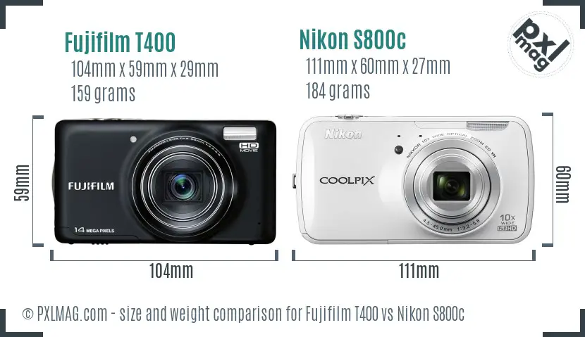 Fujifilm T400 vs Nikon S800c size comparison