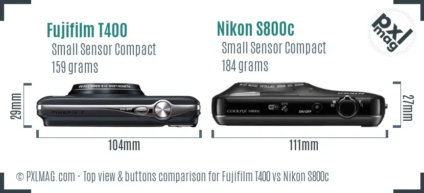 Fujifilm T400 vs Nikon S800c top view buttons comparison