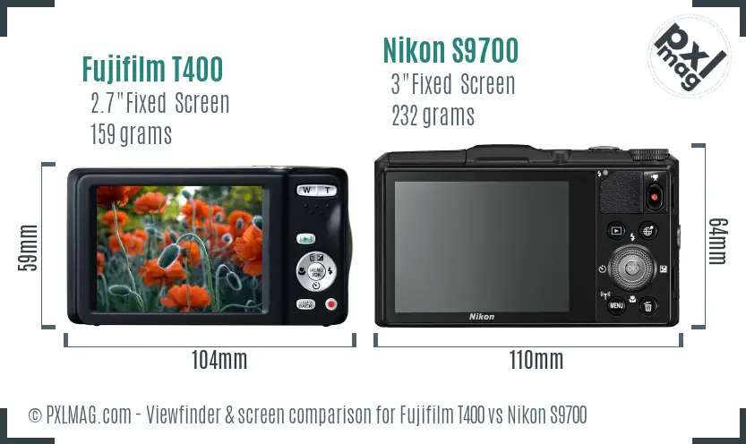 Fujifilm T400 vs Nikon S9700 Screen and Viewfinder comparison