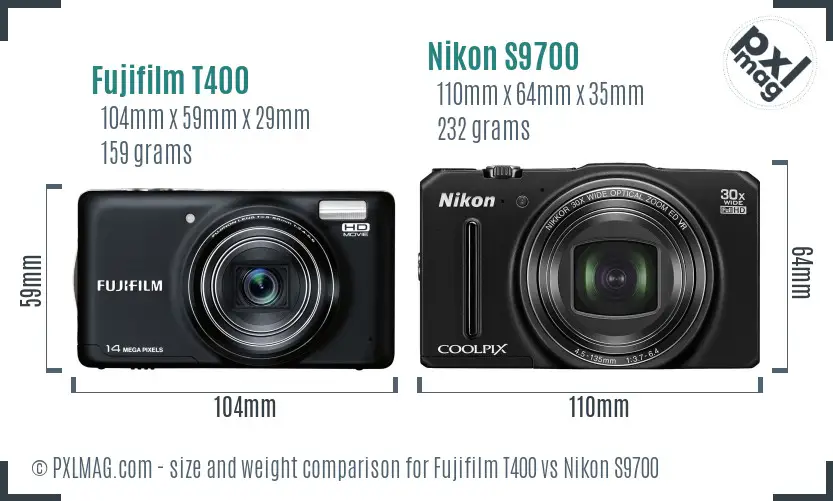Fujifilm T400 vs Nikon S9700 size comparison