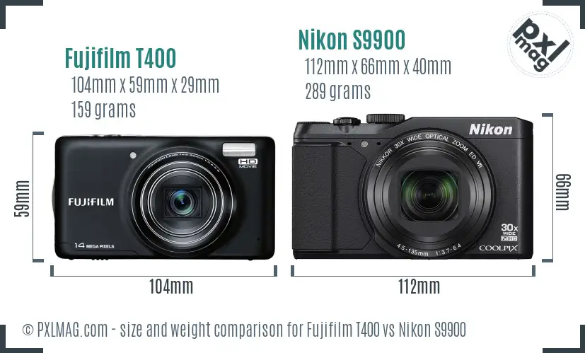 Fujifilm T400 vs Nikon S9900 size comparison Fujifilm T400 vs Nikon S9900 size comparison