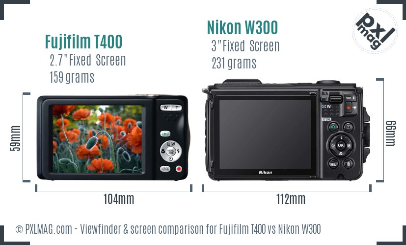 Fujifilm T400 vs Nikon W300 Screen and Viewfinder comparison
