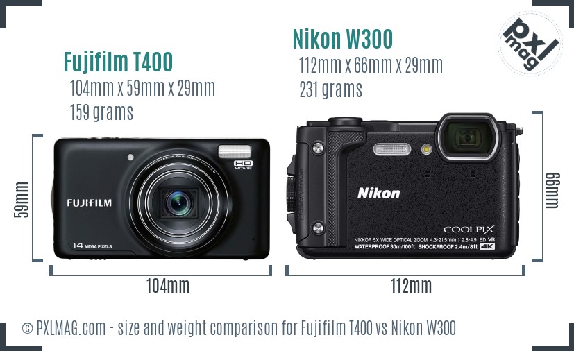 Fujifilm T400 vs Nikon W300 size comparison Fujifilm T400 vs Nikon W300 size comparison
