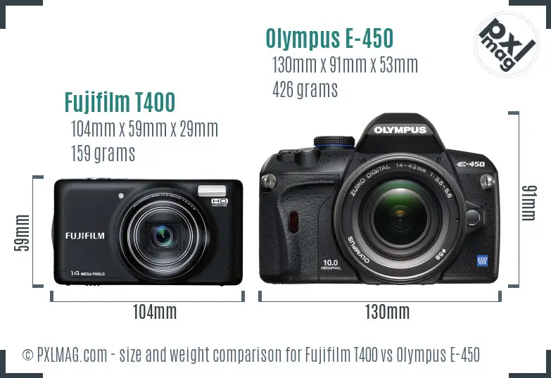 Fujifilm T400 vs Olympus E-450 size comparison
