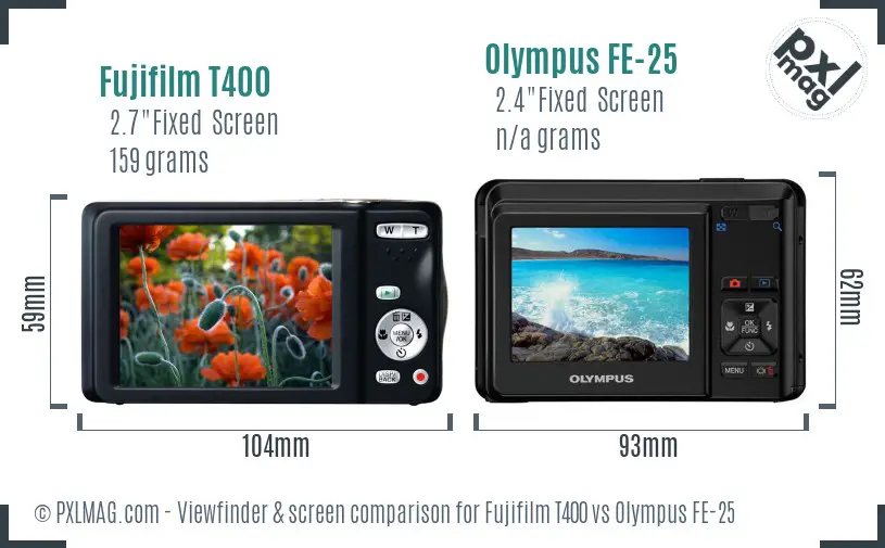 Fujifilm T400 vs Olympus FE-25 Screen and Viewfinder comparison