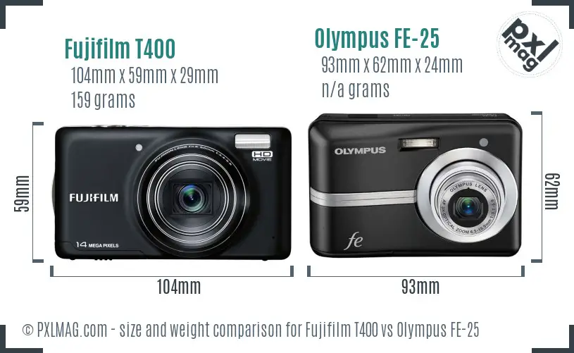 Fujifilm T400 vs Olympus FE-25 size comparison
