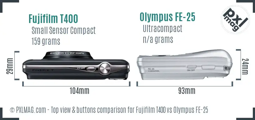 Fujifilm T400 vs Olympus FE-25 top view buttons comparison