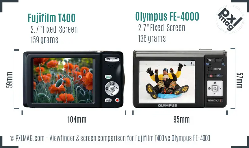 Fujifilm T400 vs Olympus FE-4000 Screen and Viewfinder comparison