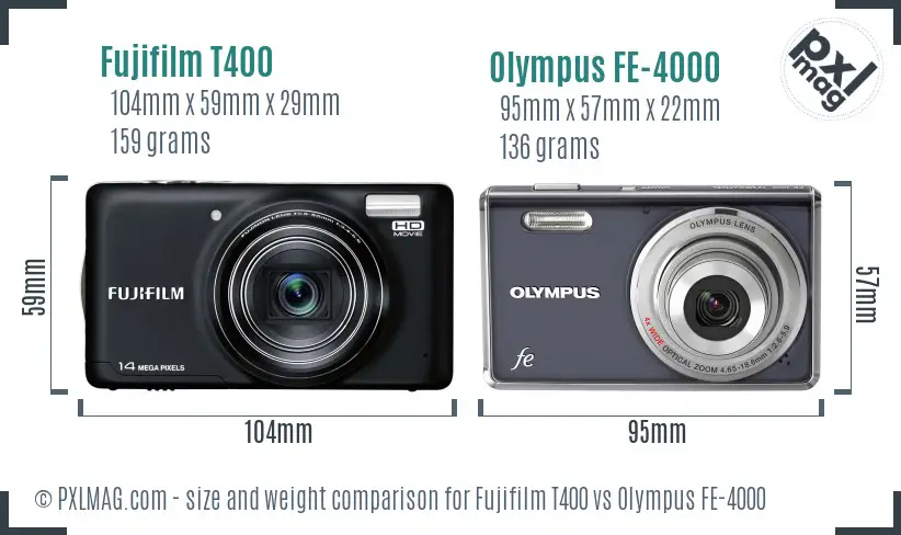 Fujifilm T400 vs Olympus FE-4000 size comparison