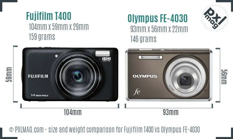 Fujifilm T400 vs Olympus FE-4030 size comparison Fujifilm T400 vs Olympus FE-4030 size comparison