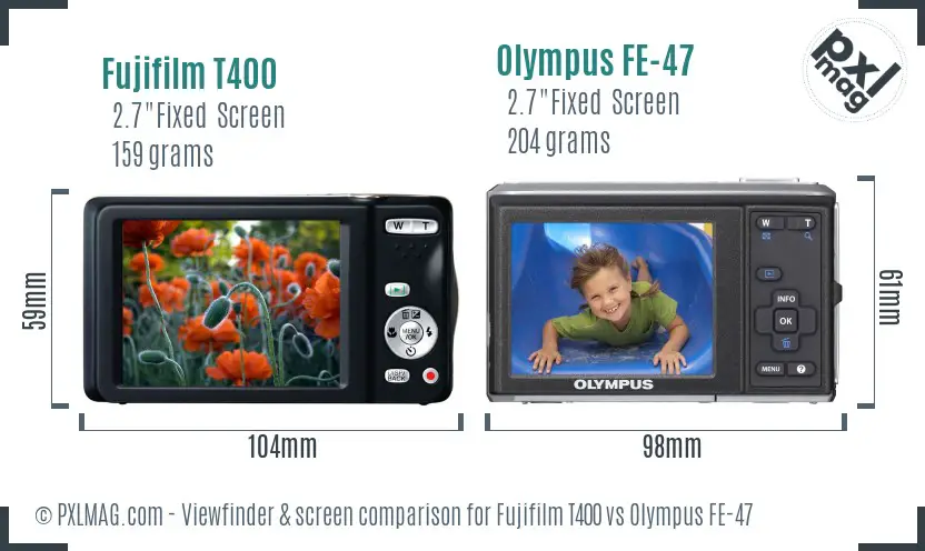 Fujifilm T400 vs Olympus FE-47 Screen and Viewfinder comparison